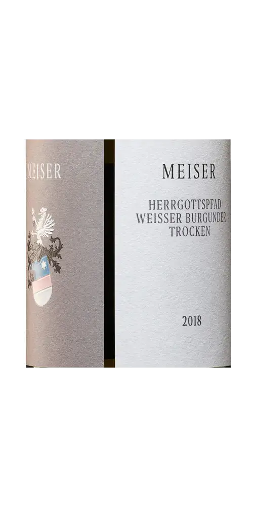 Meiser Herrgottspfad Weisser Burgunder 2018, trockener Weißwein aus Rheinhessen mit cremigem Geschmack.