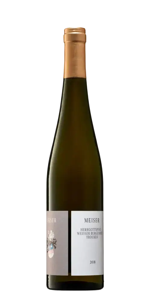 Meiser Weisser Burgunder, cremiger Weißwein aus Rheinhessen mit 12 Monaten Barriquefasslagerung, Jahrgang 2018.