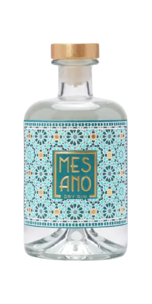 Dry Gin 500ml von Mesano, Stuttgart, harmonischer Geschmack mit Botanicals, dekorative Flasche im modernen Design.