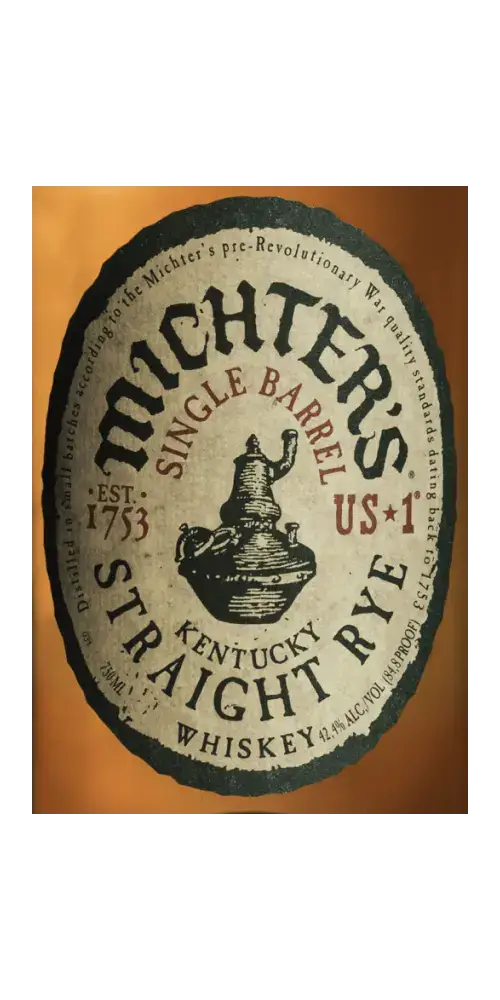 Amerikanischer Whiskey: Michter's Single Barrel Kentucky Straight Rye Flasche mit traditionellem Etikett.