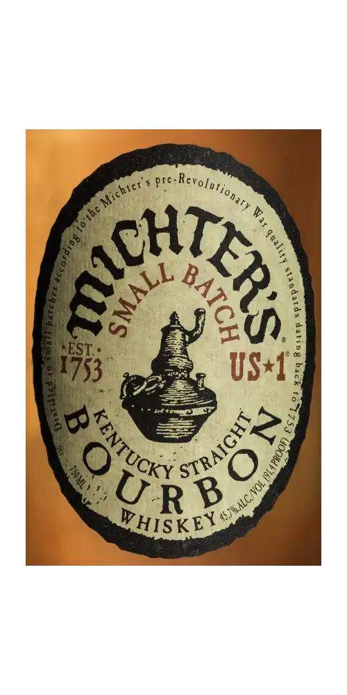 Amerikanischer Whiskey: Michter's US1 Small Batch Kentucky Straight Bourbon Etikett mit Karamell- und Vanillenoten.