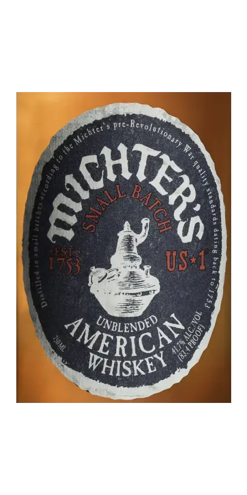 Amerikanischer Whiskey von Michter's, Small Batch US1, unblended, mit charakteristischer Etikettenansicht.