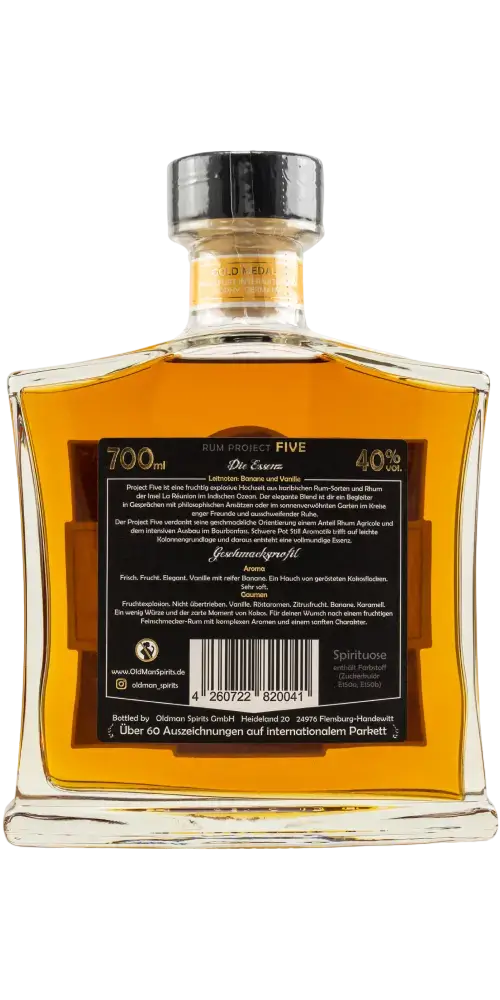 Rum Project Five - Leisure Harbour, 700ml Flasche, karibischer Rum mit fruchtigen Noten und cremiger Süße.
