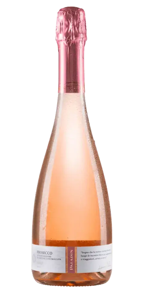 Paladin Prosecco Millesimato Brut Rosé DOC, lebhafter Schaumwein mit feiner Perlage und floralen Beerenaromen.