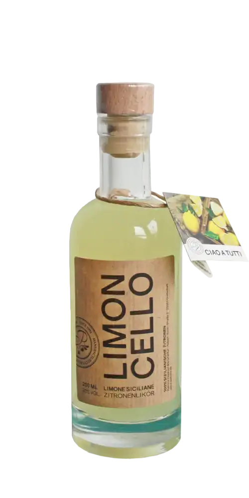 Patrizia Feinkost Limoncello 200ml aus sizilianischen Zitronen, ideal als Aperitif oder Digestif.