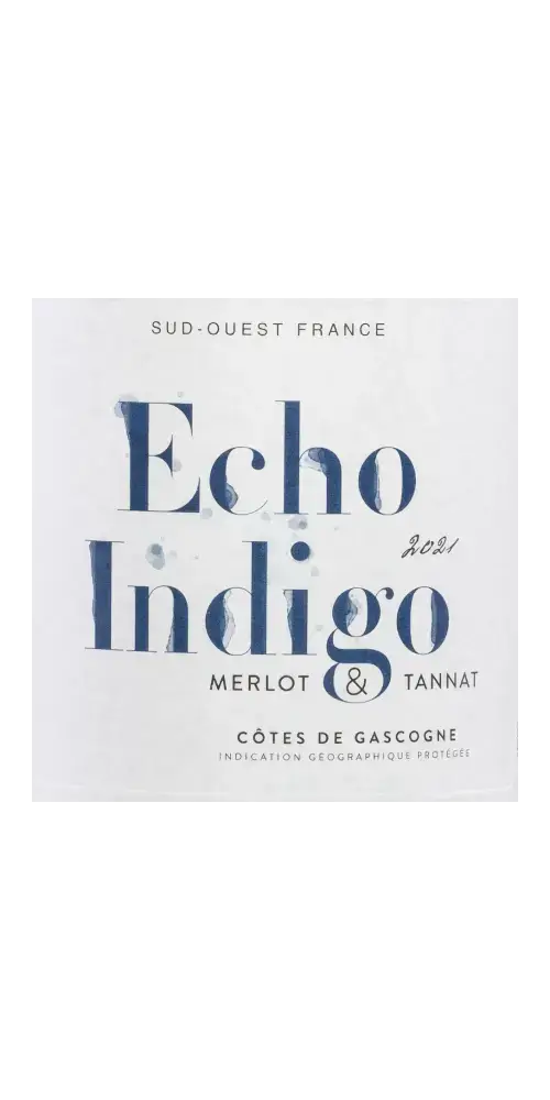 Echo Indigo Rouge 2021, frischer Rotwein aus den Côtes de Gascogne, Merlot und Tannat, mit intensiven Fruchtaromen.