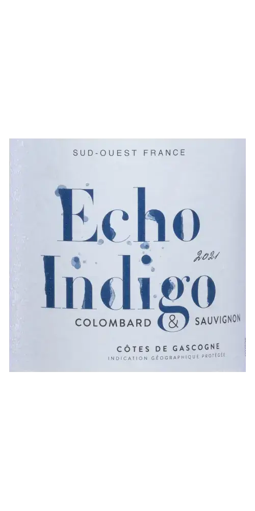 Echo Indigo Blanc 2021, französischer Weißwein aus Côtes de Gascogne mit Noten von Zitrusfrüchten.