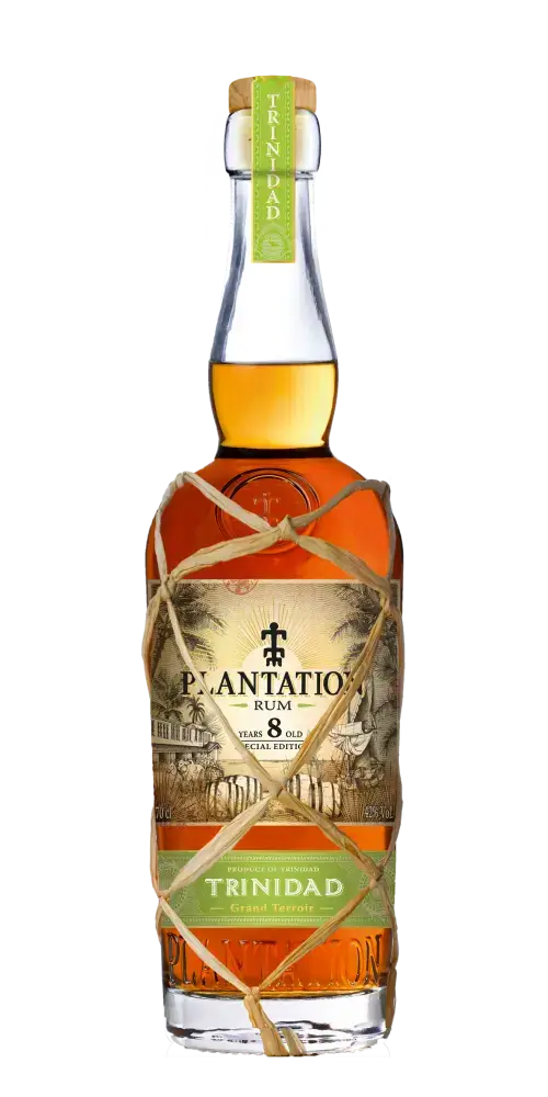 Plantation Rum Trinidad 8 Jahre, 700ml Flasche im eleganten Design mit natürlichem Korken. Hochwertiger Rhum aus Trinidad.