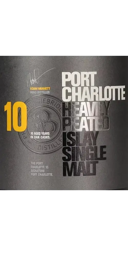 Schottischer Whisky Port Charlotte 10 Jahre, Islay Single Malt, stark rauchig, in edler Verpackung. TIME 2 TASTE.