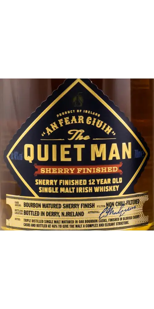 schottischer Whisky Quiet Man Oloroso Sherry Finish 12 Jahre alt, irischer Single Malt, in Derry, Nordirland abgefüllt.