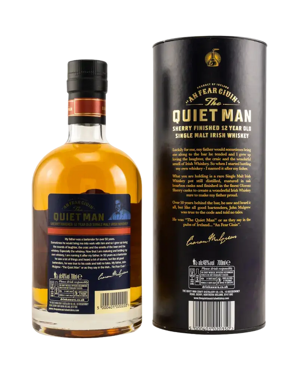 Schottischer Whisky Quiet Man, 12 Jahre, Sherry-Finish, irischer Whiskey, Vanille, Schokolade, Aprikose, TIME 2 TASTE