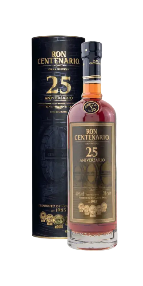 Ron Centenario Gran Reserva 25 Anniversario: Premium Rum aus Costa Rica, 25 Jahre gereift, in edler Verpackung.