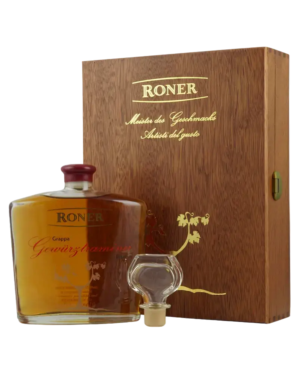 Italien Bozen Trentino-Südtirol Grappa Roner - Gewürztraminer Riserva 700ml Flasche + Holzkiste 40%
