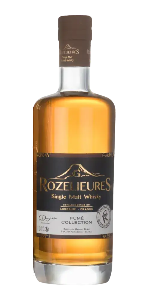 Französischer Whisky Rozelieures Fumé Collection, 8 Jahre alt, torfig-rauchiger Single Malt aus Lothringen.