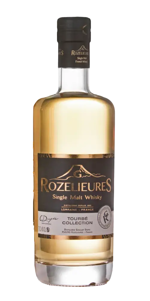 Französischer Whisky Rozelieures Tourbé Collection, torfrauchig, 8 Jahre alt, 46% Alkohol, aus Lothringen.