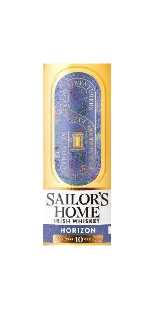 Irischer Whiskey Sailor's Home Horizon 10 Jahre in goldener Verpackung mit blauem Etikett und hochwertigen Aromen
