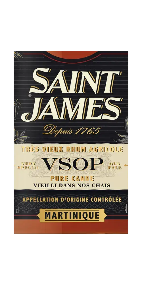 Rum SAINT JAMES VSOP aus Martinique, 4,5 Jahre gereift, mit würziger Vanillenote und kraftvollem Charme.