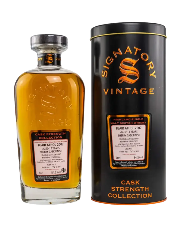 Schottischer Whisky Blair Athol 2007, 14 Jahre, Sherryfass, Signatory Vintage, Cask Strength Collection, 70cl