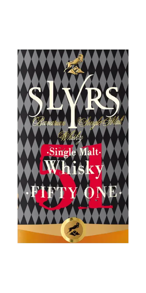 Deutscher Whisky Slyrs Fifty One, Single Malt mit starkem Aroma und feinen Noten, in eleganter Verpackung.