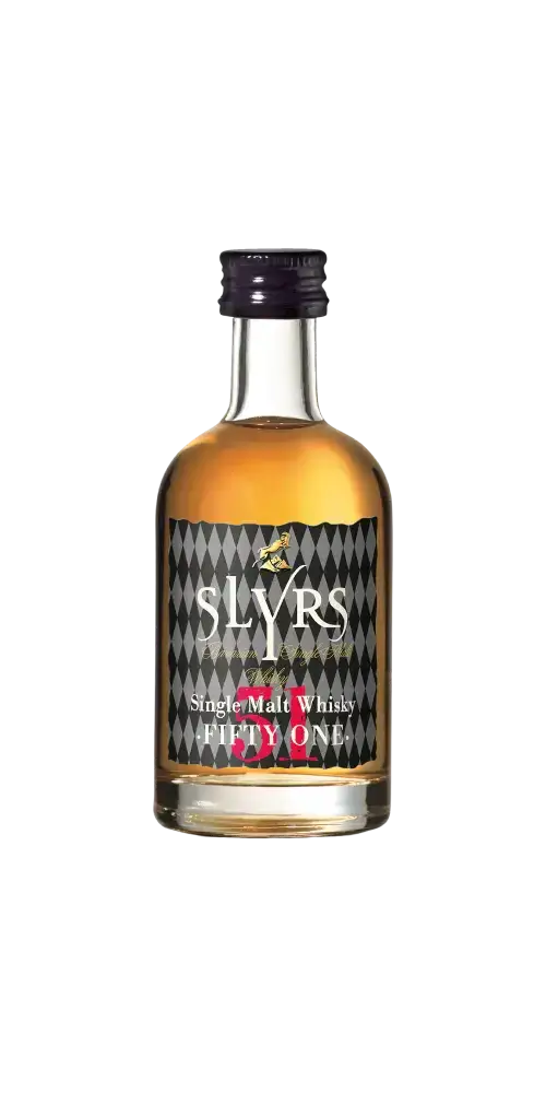 Deutscher Whisky Slyrs Fifty One 50ml, Single Malt aus Bayern, charakterstark mit rauchiger Note und fruchtigen Aromen.