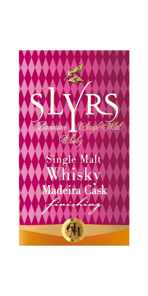 Deutscher Whisky Slyrs Madeira Cask Finish, Single Malt, leuchtende Verpackung, raffinierter Stil, hochwertige Reifung.
