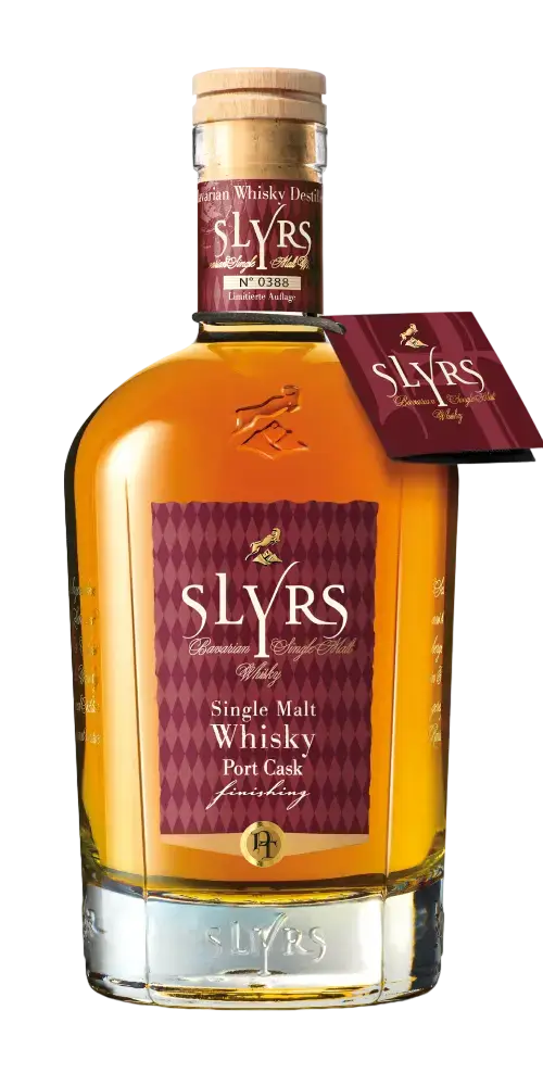 Deutscher Whisky Slyrs Port Cask, Single Malt, fruchtiger Duft, 700ml Flasche, edles Design, Bayern.