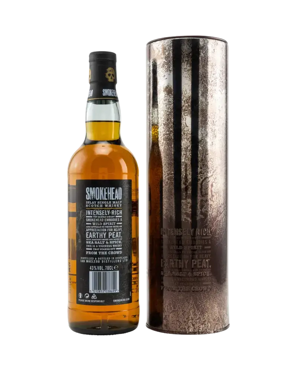 Schottischer Whisky Smokehead Peated Islay in Flasche und Tube, intensiv rauchiger Geschmack, 43% vol.