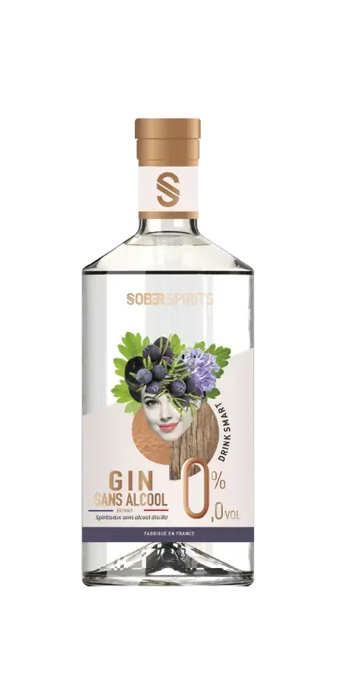 Gin 0,0 % ohne Alkohol aus Frankreich, Sober Spirits, geschmackvoller alkoholfreier Drink mit Kräutern.