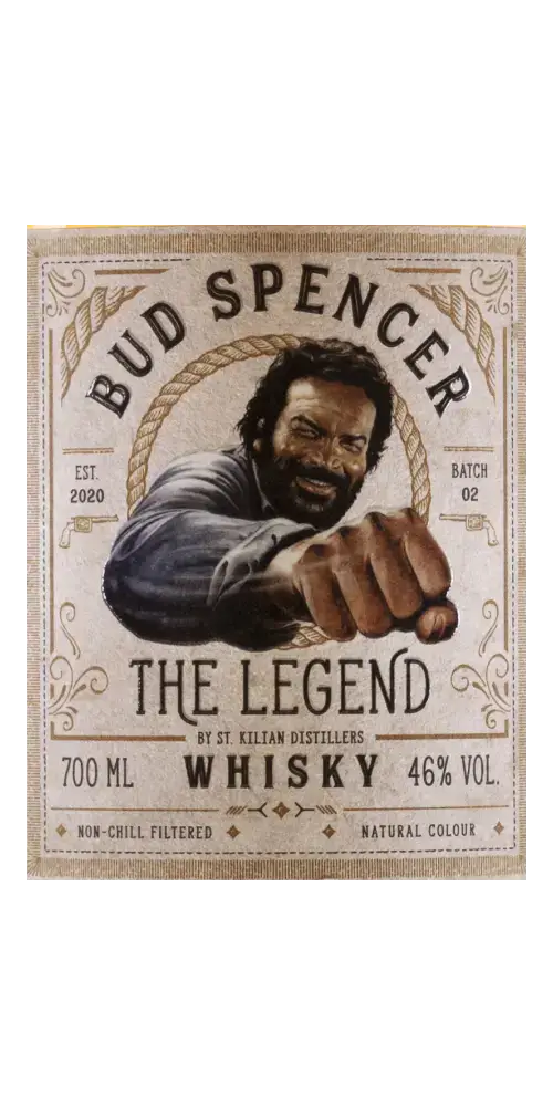 Deutscher Whisky Bud Spencer – The Legend, St. Kilian Distillers, 700ml, 46% Vol., edles Design mit Charakter.