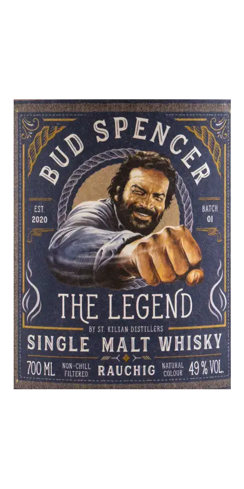 Deutscher Whisky Bud Spencer „The Legend“ rauchig, Single Malt von St. Kilian Distillers, 700 ml, 49 % Vol.