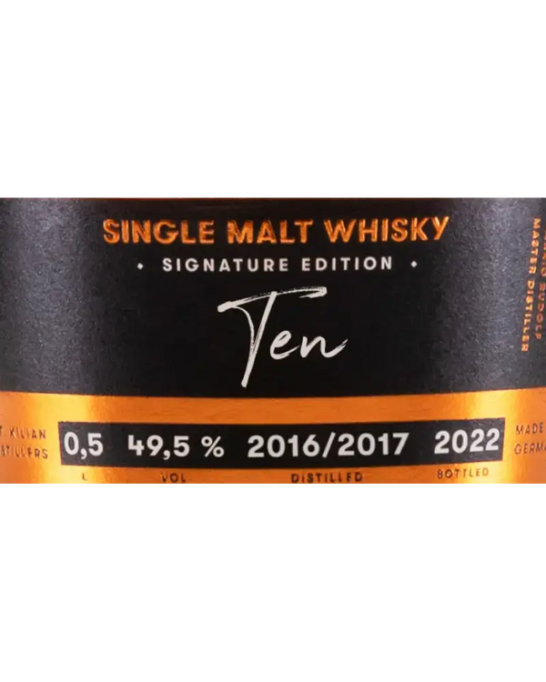 Deutscher Whisky St. Kilian Signature Edition Ten, Single Malt, 49,5% vol, Jahrgang 2016/2017, Flasche 0,5L.