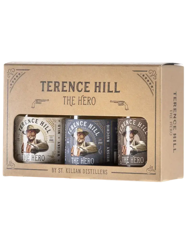 Deutscher Whisky von St. Kilian: Terence Hill Mini Box mit limitierter Edition und Whisky-Proben.