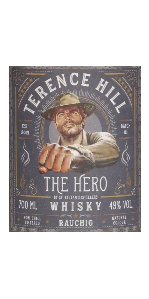 Deutscher Whisky St. Kilian - Terence Hill The Hero, 700ml, 49% Vol, rauchig, Batch 01, 2021.