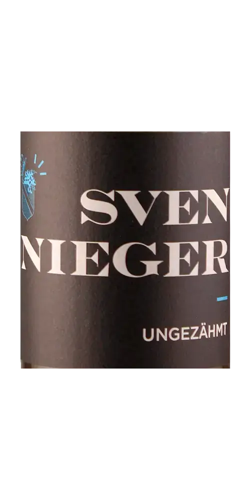 Sven Nieger - ungezähmt wine label featuring bold typography and a sleek design.