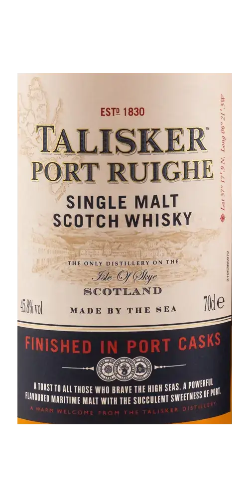 Schottischer Whisky Talisker Port Ruighe, Single Malt aus Schottland, in Portfässern gereift, 70cl.