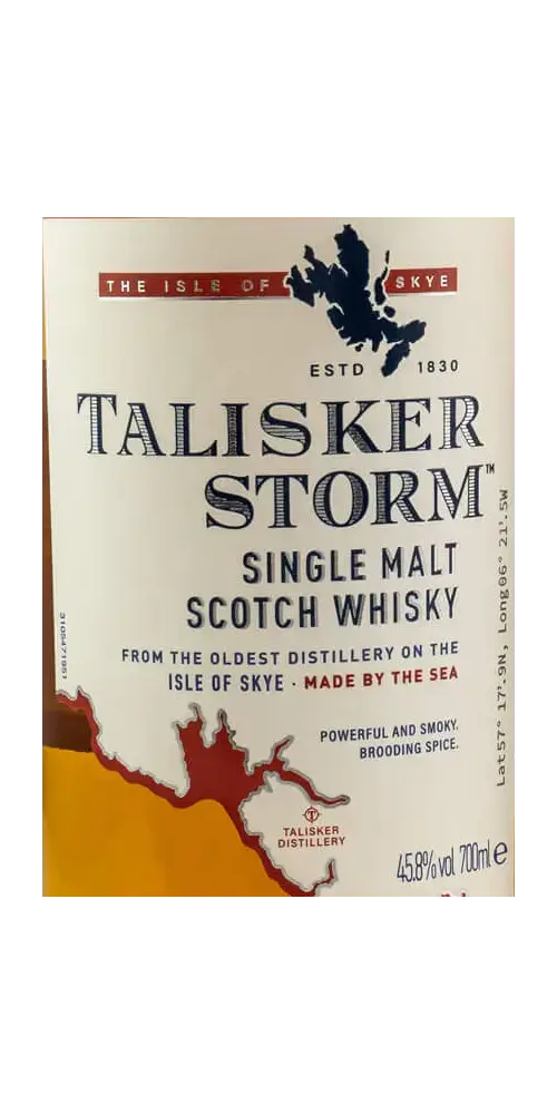Schottischer Whisky Talisker Storm, Single Malt aus Skye, kraftvoll und rauchig, 700ml Flasche, TIME 2 TASTE.