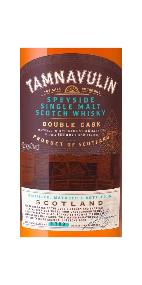 Schottischer Whisky Tamnavulin Double Cask, Speyside, 40% vol, aus amerikanischen Eichenfässern und Sherry Fässern.