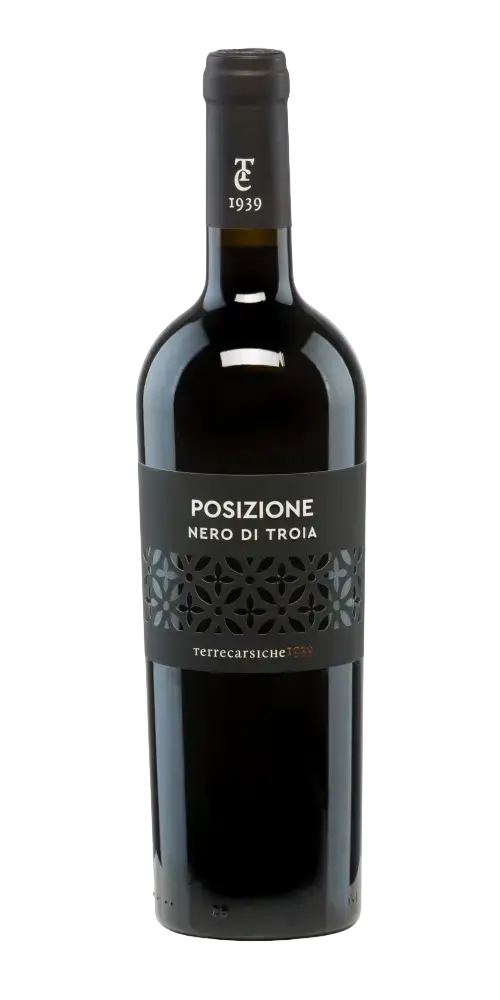Posizione Nero di Troia, italienischer Rotwein mit intensivem Aroma von schwarzen Früchten und 13,5 % Vol.