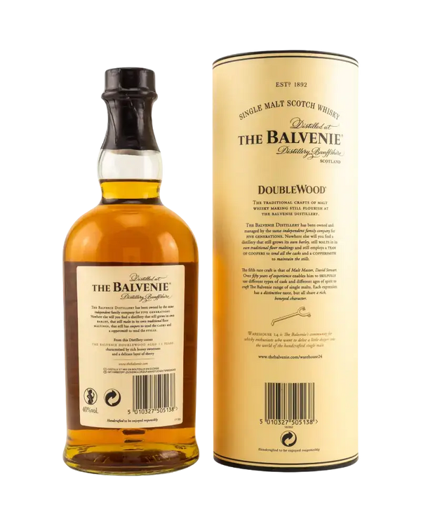 Schottischer Whisky The Balvenie Double Wood 12 Jahre, Single Malt in Tube, aus Schottland, hochwertige Abfüllung.