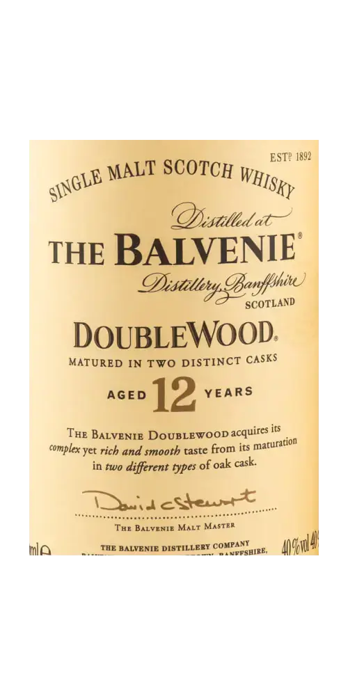 Schottischer Whisky The Balvenie Double Wood, 12 Jahre, gereift in zwei verschiedenen Fässern, Single Malt Scotch.