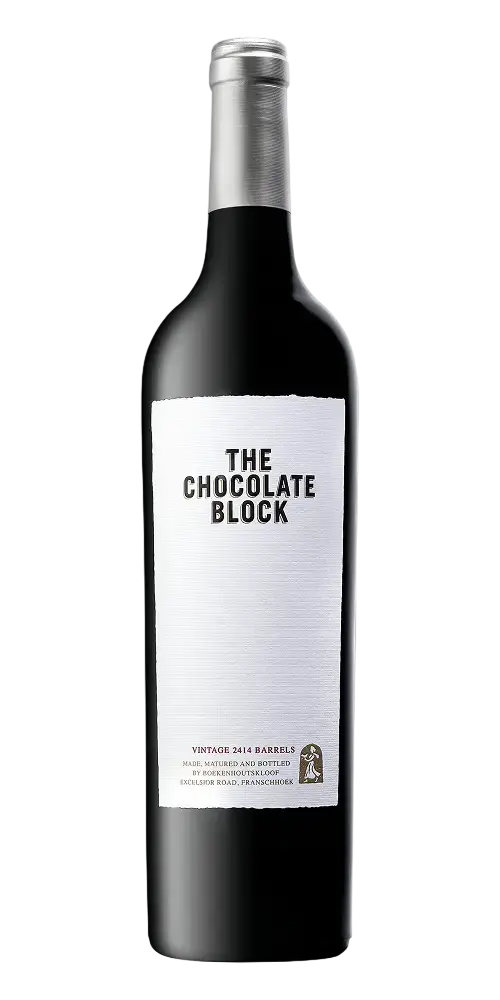 Boekenhoutskloof Chocolate Block Weinflasche mit eleganter Etikettierung auf weißem Hintergrund