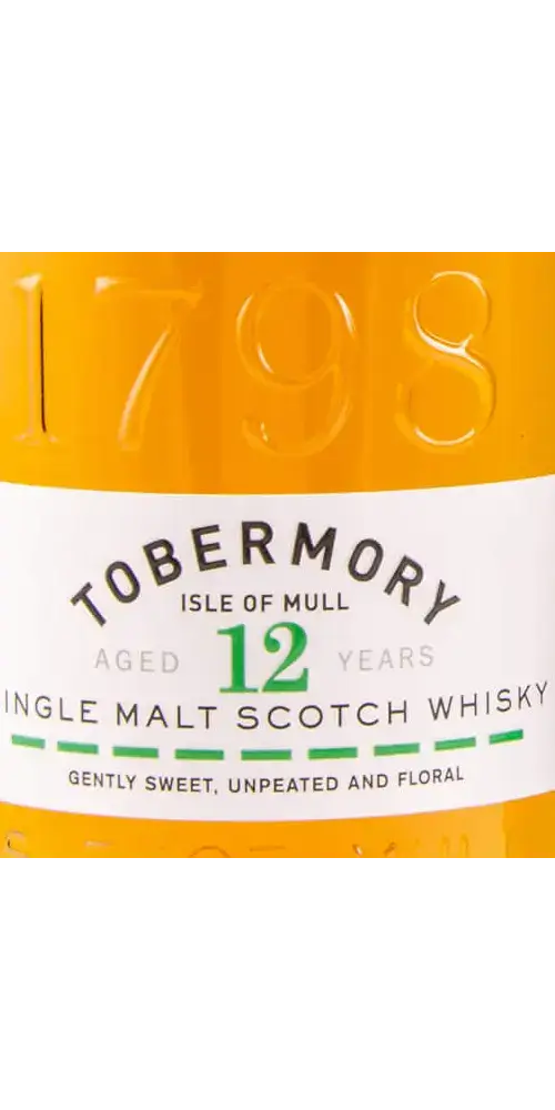 Schottischer Whisky Tobermory 12 Jahre, Isle of Mull, unpeated Single Malt mit fruchtiger und floraler Note.