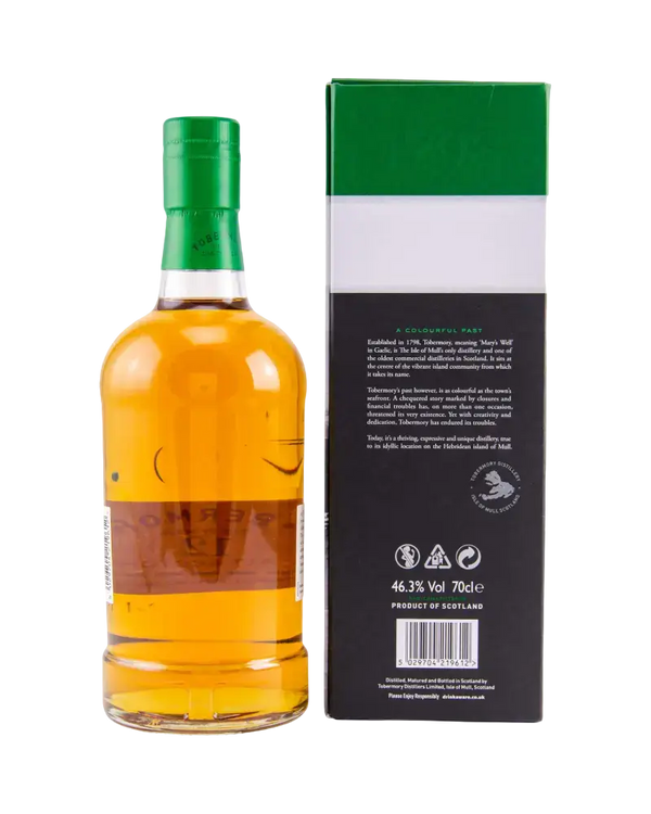 Schottischer Whisky Tobermory 12 Jahre in der Flasche mit Box, 46,3% Vol, fruchtiger Geschmack von Orange und Vanille.