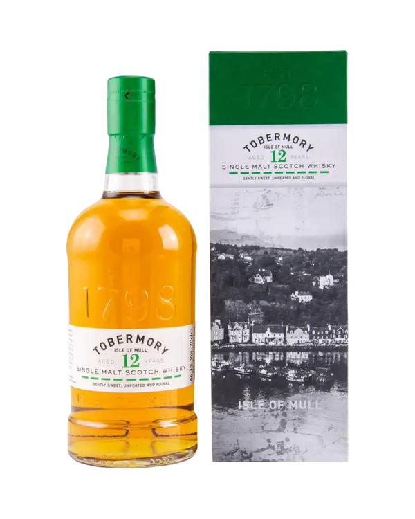 Schottischer Whisky Tobermory 12 Jahre, Single Malt aus Isle of Mull in Originalverpackung.