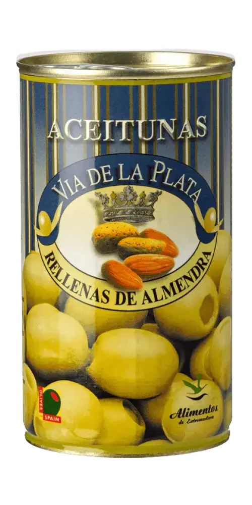 Feinkost: Aceitunas Rellenas de Almendra aus Spanien, aromatische grüne Oliven gefüllt mit Mandeln.