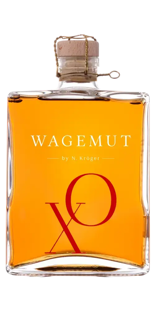Wagemut XO Rum 18 Jahre in eleganter Flasche, Barbados Rum mit PX Sherry Finish, handabgefüllt von Wagemut.