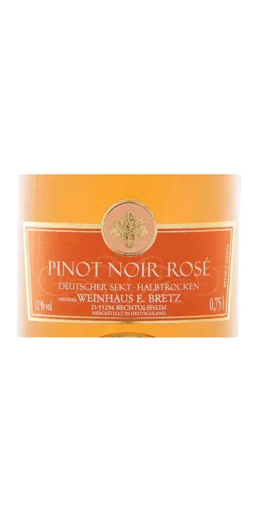 Ernst Bretz Pinot Noir Rosé, deutscher Sekt halb-trocken mit zartem Lachsfarbe und 12 % Vol.