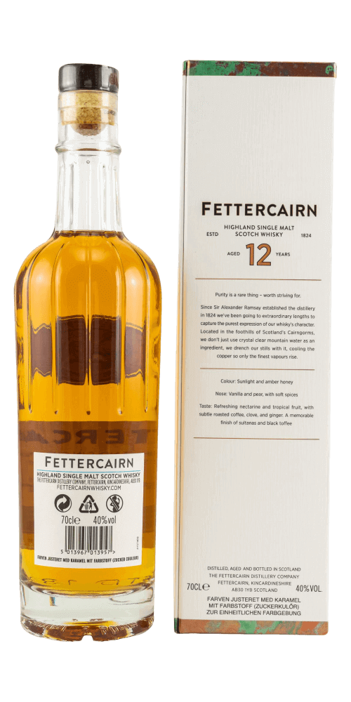 Schottischer Whisky Fettercairn 12 Jahre in Handcrafted-Flasche mit Box, gebrannt in Highlands.