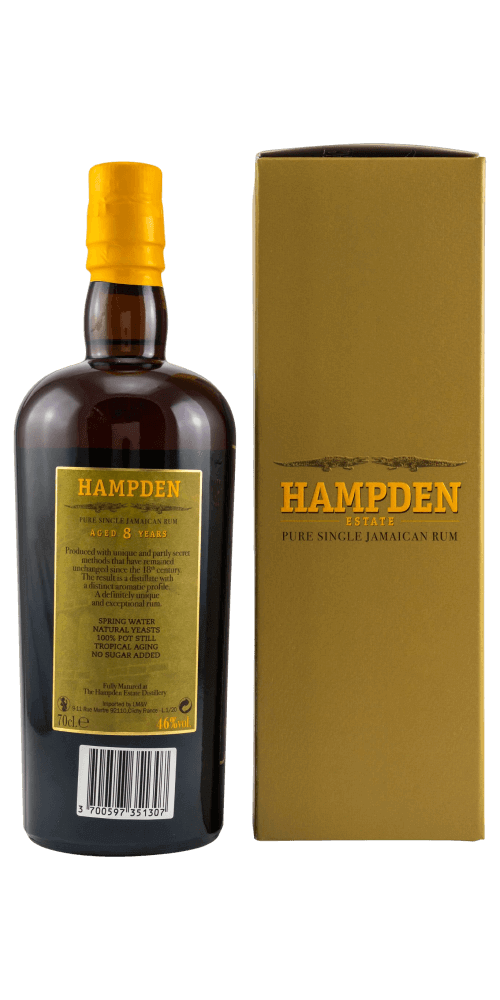 Hampden Estate Rum 8 Jahre, jamaikanischer Rum, intensives Bouquet, optimale Reifung unter tropischen Bedingungen.