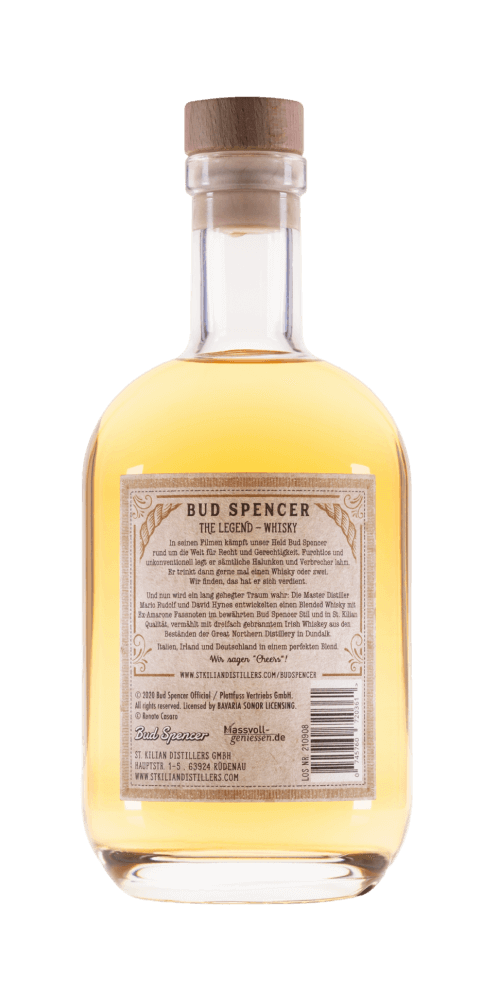 Deutscher Whisky Bud Spencer The Legend, goldgelb, Blended Whisky mit Ex-Amarone Fässern, 500ml Flasche